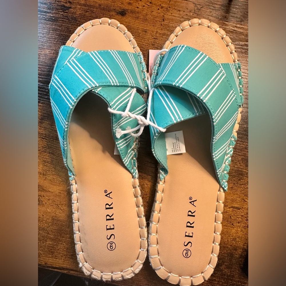 Serra Women's Aqua Espadrilles with White Stripes